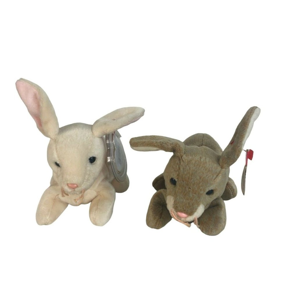 2 TY‎ Beanie Babies Nibbly Nibbler Easter Rabbit Plush Bean Bag Stuffed Animal